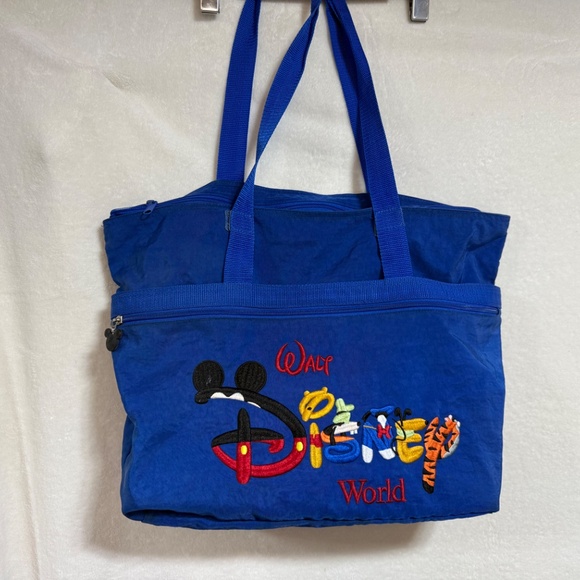 Vintage 2000s Disney Embroidered Cartoon Bag Blue Rare Donald, Mickey, Pooh - Picture 3 of 11